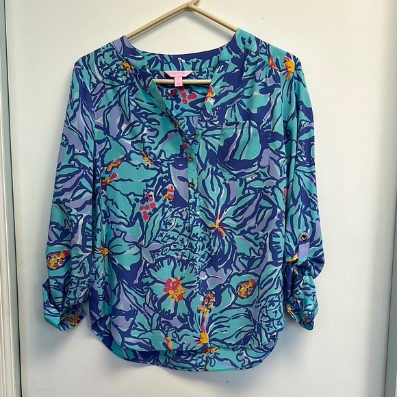 Lilly Pulitzer Elsa Silk Top Mai Tai Print - Picture 2 of 6